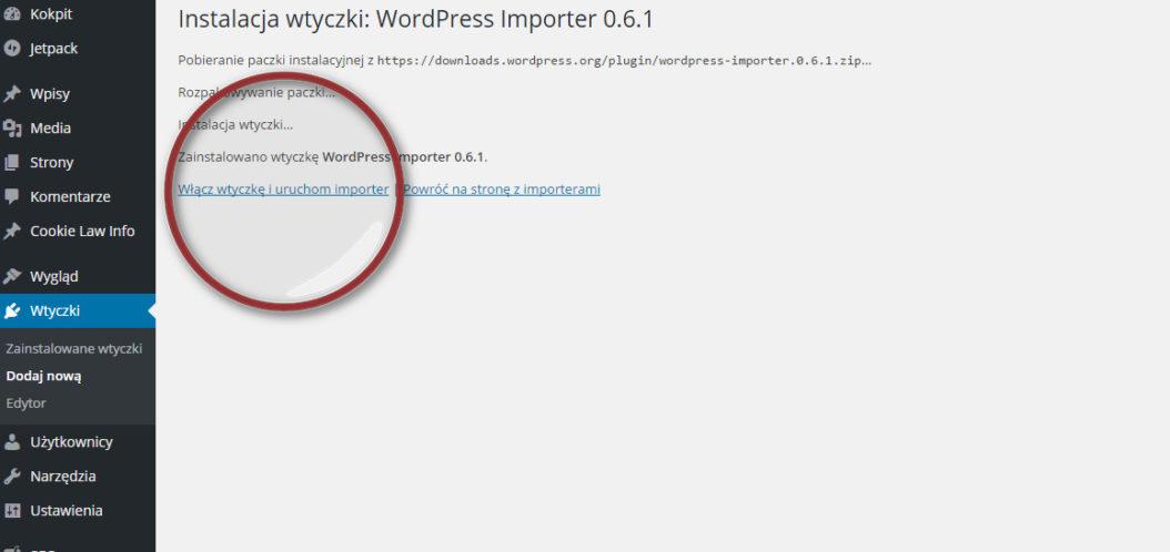 wordpress importer instalacja